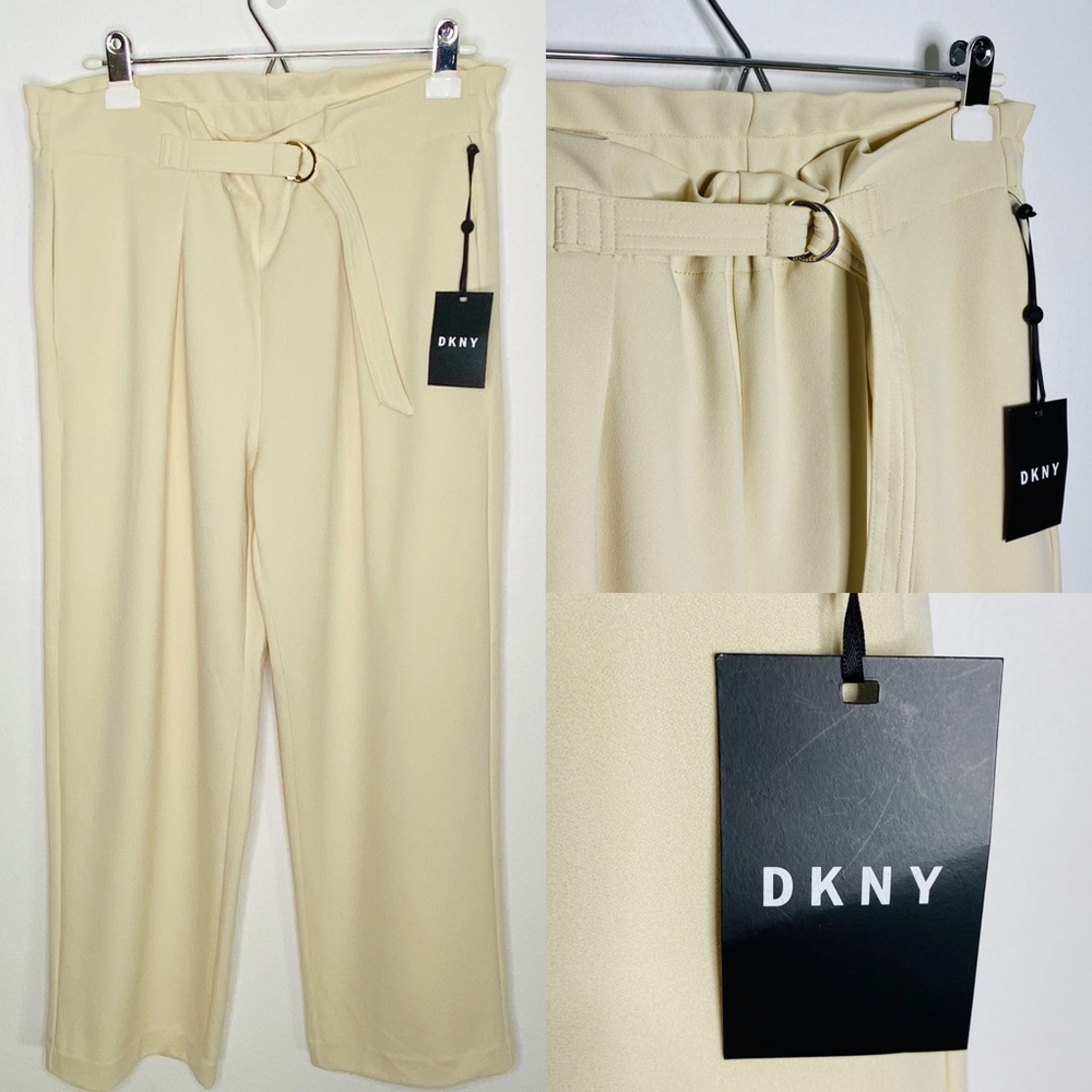 ☑️DKNY Womens Wheat Stretchy Wide Leg Trousers FLYP - Picture 1 of 15